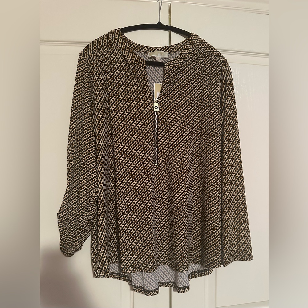 Michael Kors Black and Mustard Patterned Women's Top New with Tags